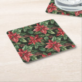 Waterverf Poinsettia bloem kerst Kartonnen Onderzetters (Schuin)