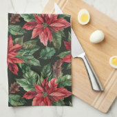 Waterverf Poinsettia bloem kerst Theedoek (Quarter Fold)