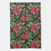 Waterverf Poinsettia bloem kerst Theedoek (Verticaal)
