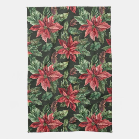 Waterverf Poinsettia bloem kerst Theedoek (Verticaal)
