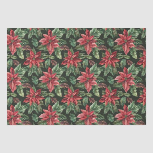 Waterverf Poinsettia bloem kerst Tissuepapier (Voorkant)