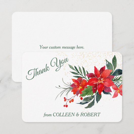 Waterverf Poinsettia Bloemen Kerstbruiloft Bedankkaart (Voorkant / Achterkant)