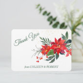 Waterverf Poinsettia Bloemen Kerstbruiloft Bedankkaart (Staand voorkant)