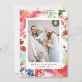 Waterverf Poinsettia Bloemen Lijst Foto Kerst Feestdagenkaart (Voorkant)