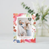 Waterverf Poinsettia Bloemen Lijst Foto Kerst Feestdagenkaart (Staand voorkant)