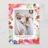 Waterverf Poinsettia Bloemen Lijst Foto Kerst Feestdagenkaart (Voorkant)