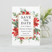 Waterverf Poinsettia Bloemengroen Foto Save The Date (Staand voorkant)