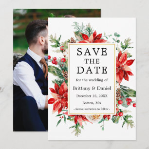 Waterverf Poinsettia Bloemengroen Foto Save The Date