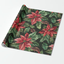 waterverf Poinsettia bloemenkerstpatroon Cadeaupapier