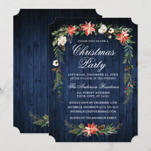 Waterverf Poinsettia Blue Wood met kerstfeest Kaart