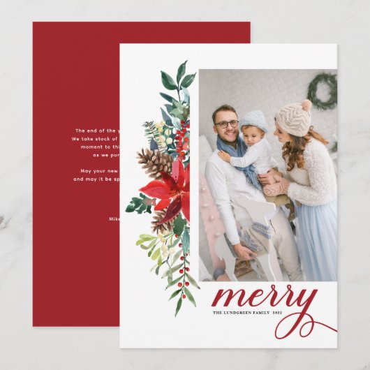 Waterverf Poinsettia Botanische kerst Feestdagenkaart (Voorkant / Achterkant)