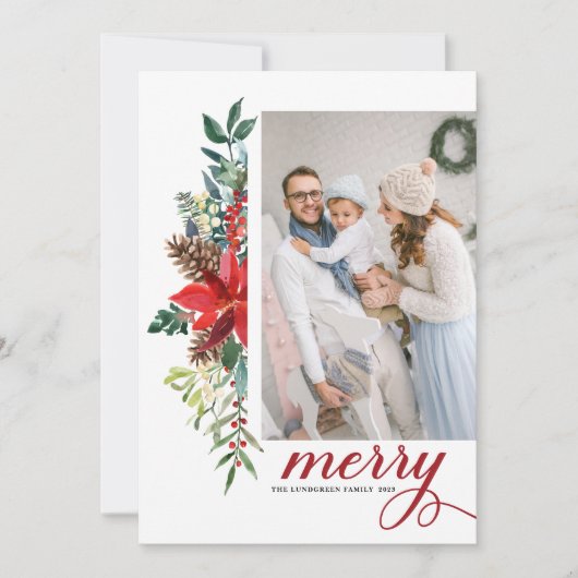 Waterverf Poinsettia Botanische kerstfoto Feestdagenkaart (Voorkant)