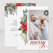 Waterverf Poinsettia Botanische kerstfoto Feestdagenkaart (Voorkant / Achterkant)