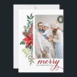 Waterverf Poinsettia Botanische kerstfoto Feestdagenkaart<br><div class="desc">Gek en helder! Viel Kerstmis met deze waterverf foto kerstkaart. Het bevat waterverf bloemkool van rode punsettias,  pineconen,  bessen en groen. Personaliseer door foto's,  namen en berichten toe te voegen. Deze botanische kerstfotokaart is beschikbaar in andere kartonnen dozen.</div>