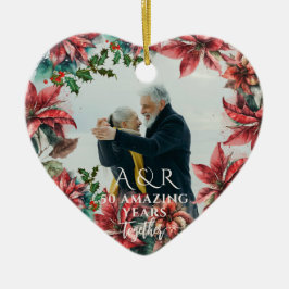Waterverf Poinsettia Bruiloft Jubileum 2 Foto Keramisch Ornament
