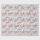 Waterverf Poinsettia & Candle Naam toevoegen Kerst Cadeaupapier (Vlak)