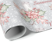 Waterverf Poinsettia & Candle Naam toevoegen Kerst Cadeaupapier (Rol Hoek)