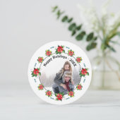 Waterverf Poinsettia - Circle Holiday Card Feestdagenkaart (Staand voorkant)