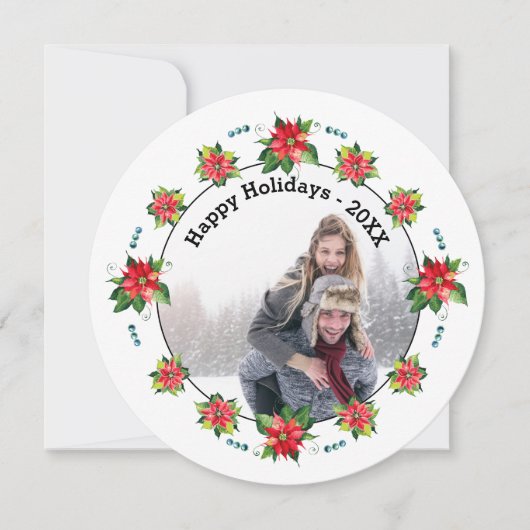 Waterverf Poinsettia - Circle Holiday Card Feestdagenkaart (Voorkant)