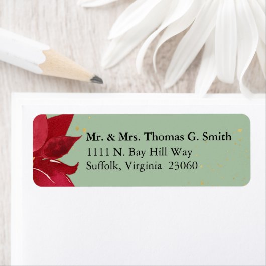 Waterverf Poinsettia - Eerste Kerstdag Adres Etiket (Insitu)