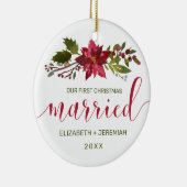 Waterverf Poinsettia, eerste kerstfeest Keramisch Ornament (Rechts)