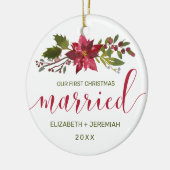 Waterverf Poinsettia, eerste kerstfeest Keramisch Ornament (Links)
