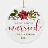 Waterverf Poinsettia, eerste kerstfeest Keramisch Ornament (Achterkant)