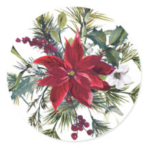 Waterverf Poinsettia en Fir Leaves Holiday