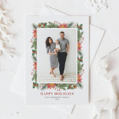  Waterverf Poinsettia en groen Foto Feestdagenkaart