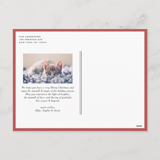  Waterverf Poinsettia en groen Foto Feestdagenkaart (Achterkant)