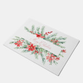 Waterverf poinsettia en groen Kerstmis Deurmat (Schuin)