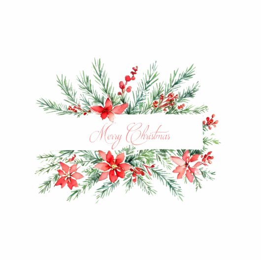 Waterverf poinsettia en groen Kerstmis Fotobeeldje Magneet (Voorkant)