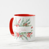 Waterverf poinsettia en groen Kerstmis Mok (Voorkant links)