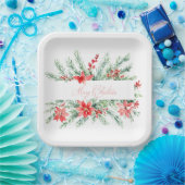 Waterverf poinsettia en groen Kerstmis Papieren Bordje (Feest)