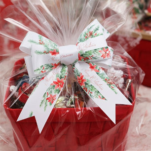 Waterverf poinsettia en groen Kerstmis Satijnen Lint