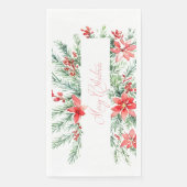 Waterverf poinsettia en groen Kerstmis Servet (Voorkant)