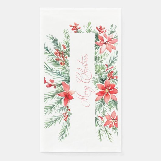 Waterverf poinsettia en groen Kerstmis Servet (Voorkant)