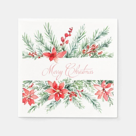 Waterverf poinsettia en groen servet (Voorkant)