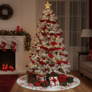 Waterverf poinsettia en groenblijvende planten kerstboom rok