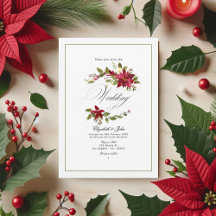 Waterverf Poinsettia en Holly Christmas Wedding