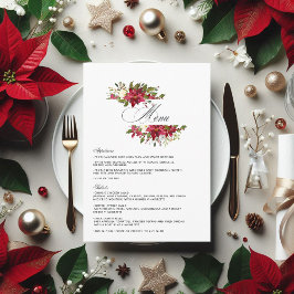Waterverf Poinsettia en Holly Christmas Wedding Menu