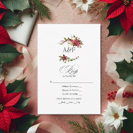Waterverf Poinsettia en Holly Christmas Wedding RSVP Kaartje