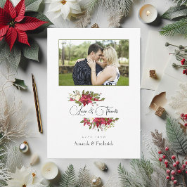 Waterverf Poinsettia en Holly Kerstfoto Bedankkaart