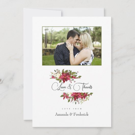 Waterverf Poinsettia en Holly Kerstfoto Bedankkaart (Voorkant)