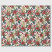 Waterverf poinsettia en holly patroon Kerstmis Cadeaupapier (Vlak)