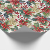 Waterverf poinsettia en holly patroon Kerstmis Cadeaupapier (Hoek)