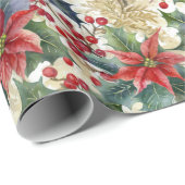Waterverf poinsettia en holly patroon Kerstmis Cadeaupapier (Rol Hoek)