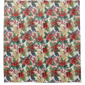 Waterverf poinsettia en holly patroon Kerstmis Douchegordijn (Voorkant)