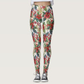 Waterverf poinsettia en holly patroon Kerstmis Leggings (Voorkant)