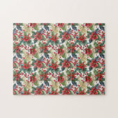 Waterverf poinsettia en holly patroon Kerstmis Legpuzzel (Horizontaal)